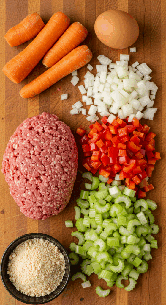 The fresh, classic ingredients for a homemade Classic Meatloaf recipe.