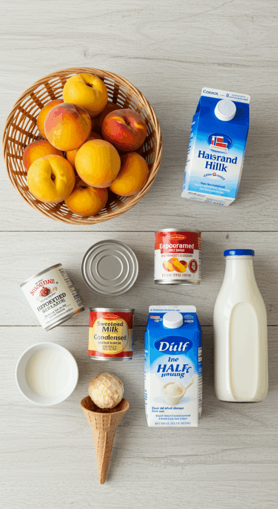 The fresh, simple ingredients for the Southern-style homemade Peach Ice Cream recipe.