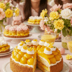 The beautiful Mango Charlotte Cake being served as the centerpiece at a spring celebration.