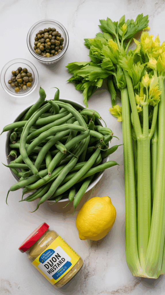 Fresh ingredients for the easy and healthy Green Bean Salad.
