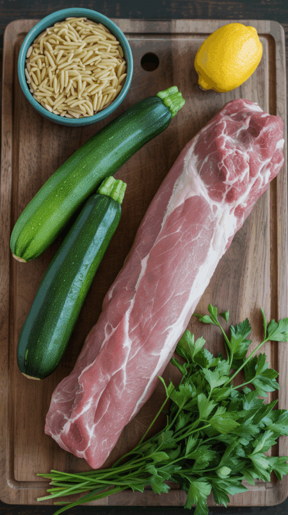 Fresh ingredients for the Grilled Pork Tenderloin and orzo salad.