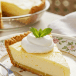 A perfect slice of Lemon Icebox Pie with whipped cream being enjoyed on a sunny day.