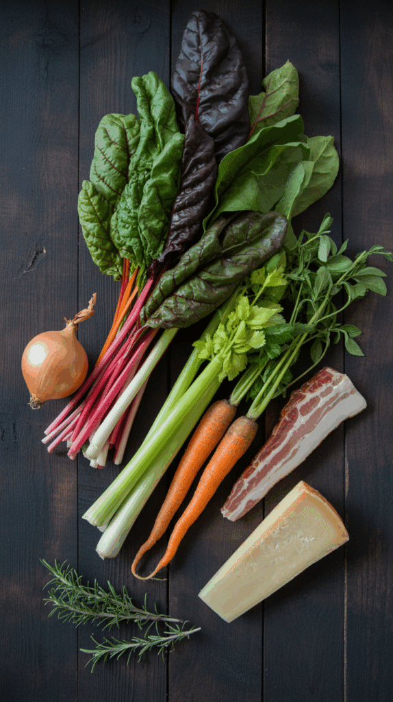 The rustic, fresh ingredients for the Winter Minestrone soup recipe.
