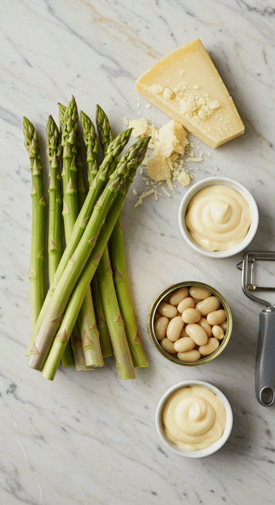 Fresh ingredients for the Parmesan Asparagus and Butter Bean Salad.