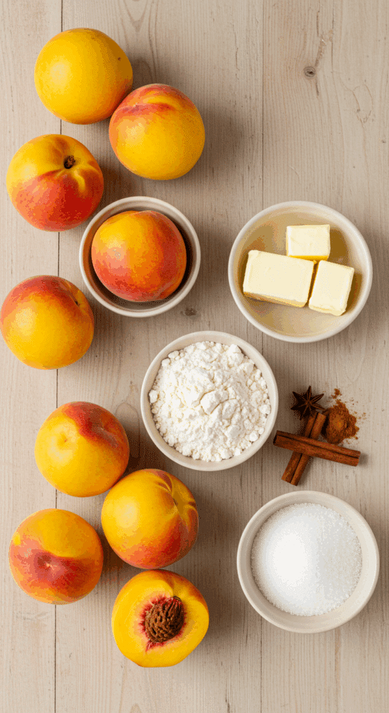 The fresh, simple ingredients for the homemade Peach Crumb Bars recipe.