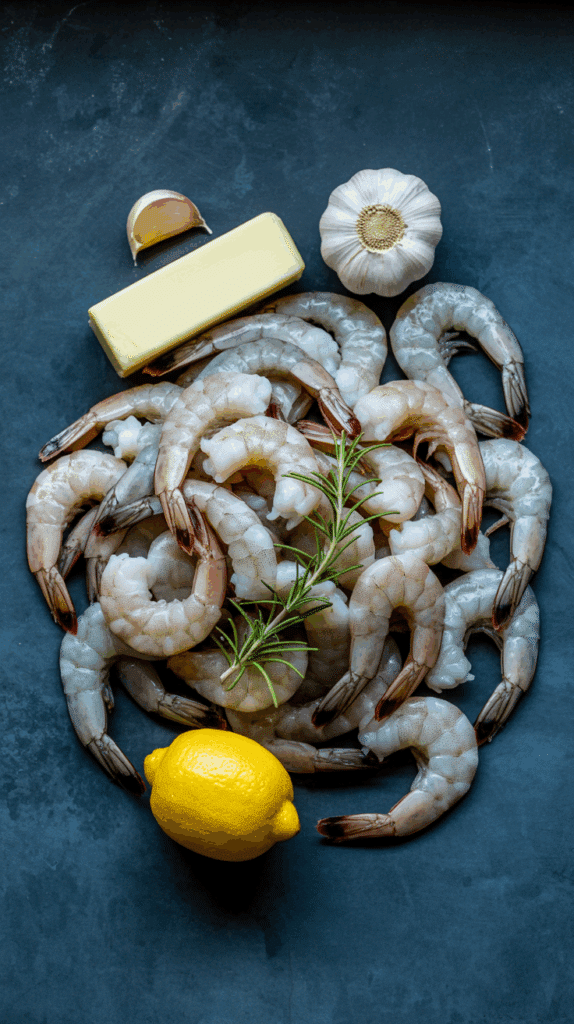Fresh ingredients for the Garlic & Herb Roasted Shrimp recipe.