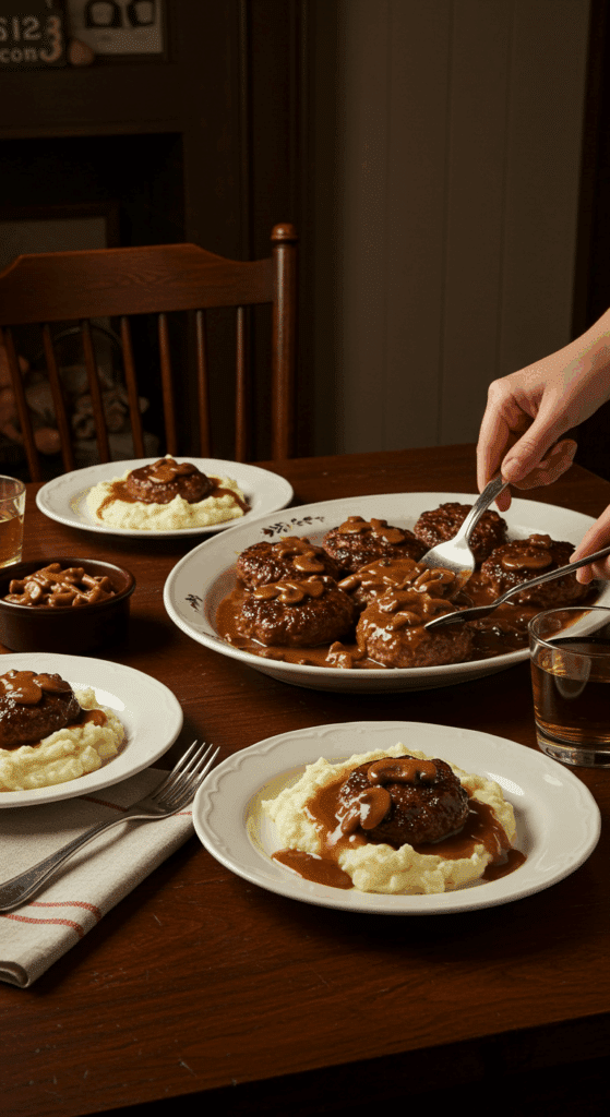 Serving Salisbury Steak with Mushrooms for a traditional, comforting family dinner.