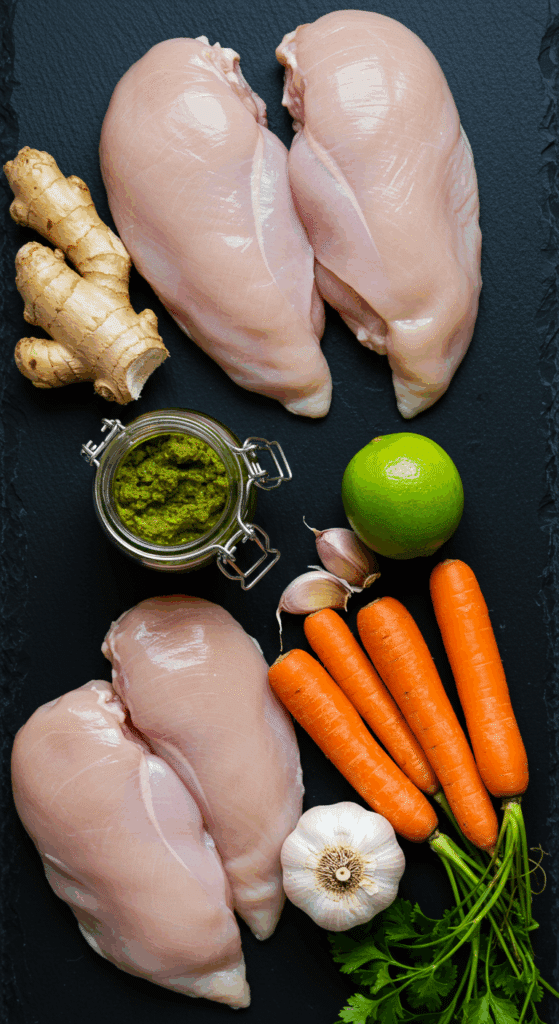 Fresh ingredients for the Thai Green Curry Chicken recipe.