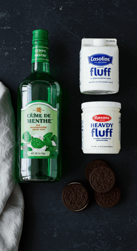 The simple, classic ingredients for the easy No-Bake Grasshopper Pie recipe.