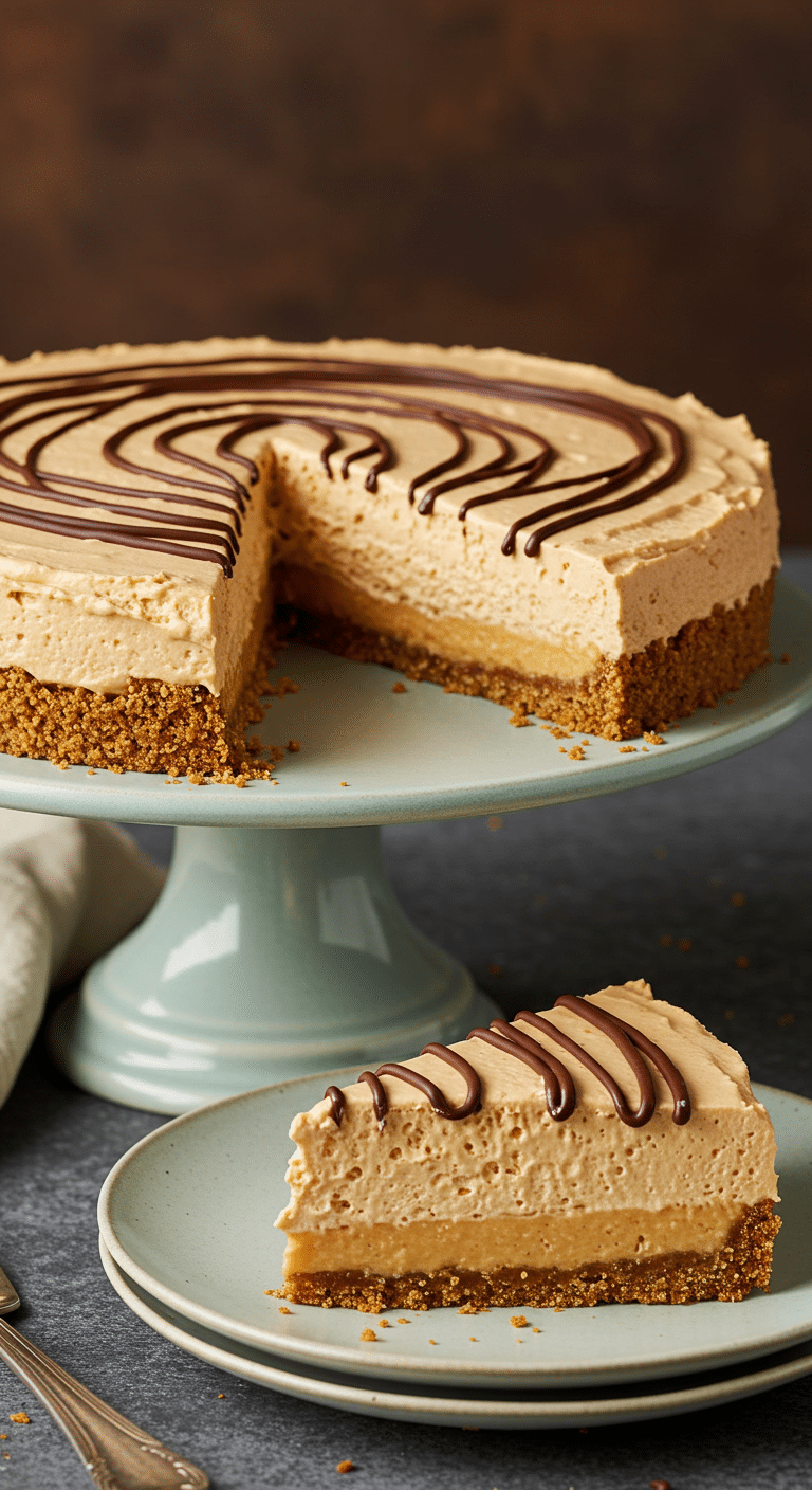 A beautiful, creamy No-Bake Easy Peanut Butter Pie with a perfect slice removed to show the mousse texture.