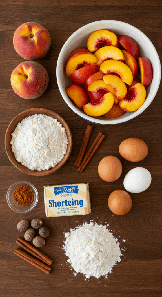 The rustic, from-scratch ingredients for the Old-Fashioned Peach Cobbler recipe.
