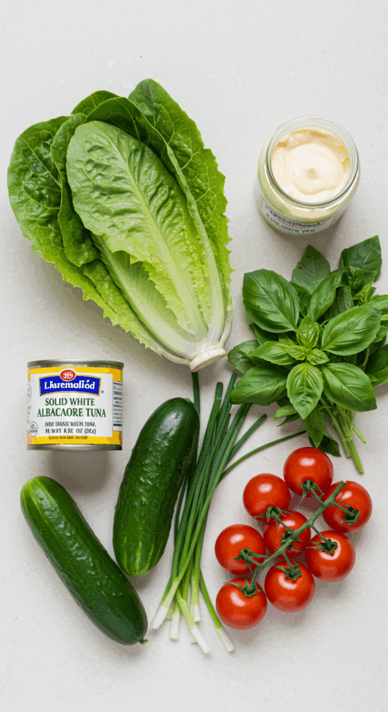 Fresh ingredients for the easy and healthy Tuna Salad recipe.