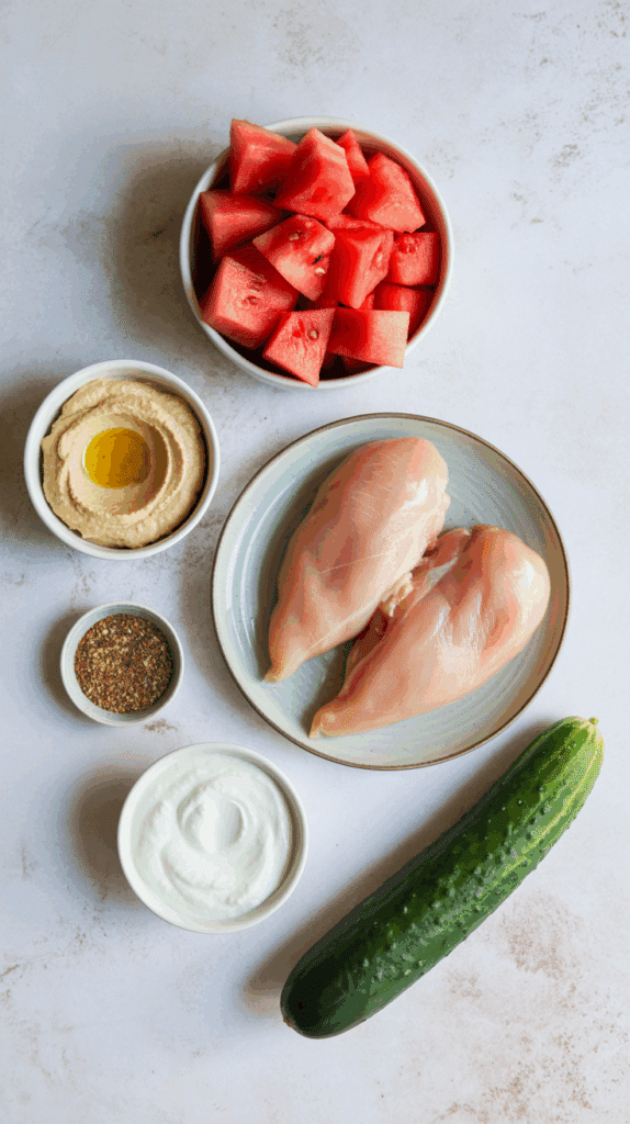 Fresh ingredients for the Za'atar Chicken and watermelon salad.
