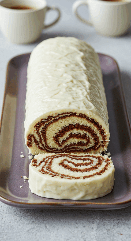 A beautiful, no-bake Zebra Cake with two diagonal slices showing the black-and-white stripes.