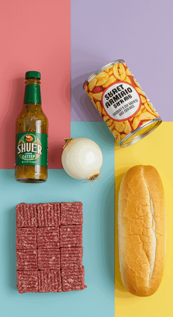 The unique and fun ingredients for the Cuban Beef-and-Potato Sandwich recipe.