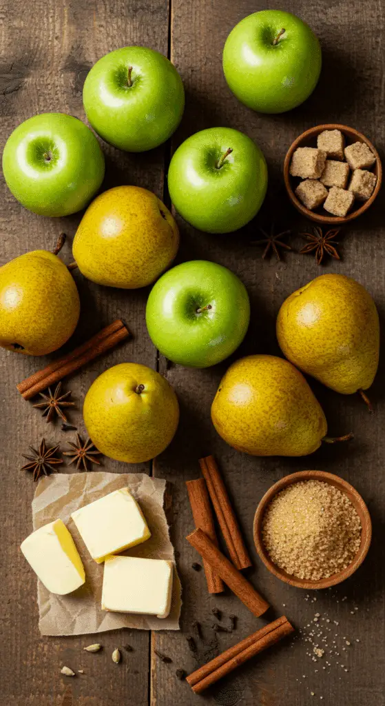 The fresh, seasonal ingredients for the easy Pear and Apple Cobbler recipe.