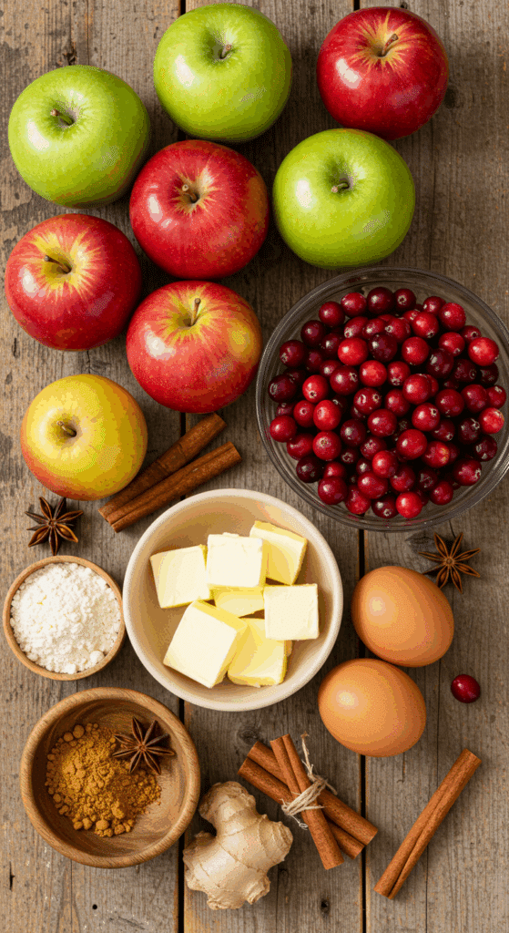 The fresh, from-scratch ingredients for the classic homemade Apple Cranberry Pie recipe.
