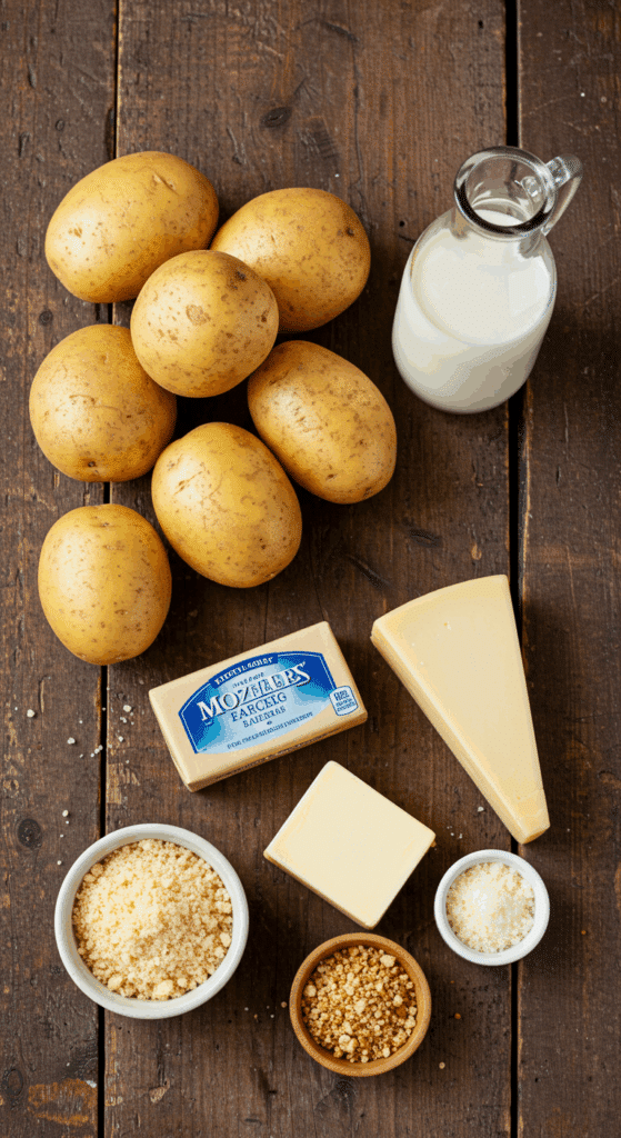 The simple, rich ingredients for the Creamy Baked Mashed Potatoes recipe.