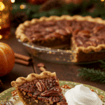 A perfect slice of homemade Brown Butter Pecan Pie with a dollop of whipped cream being served for a holiday dessert.