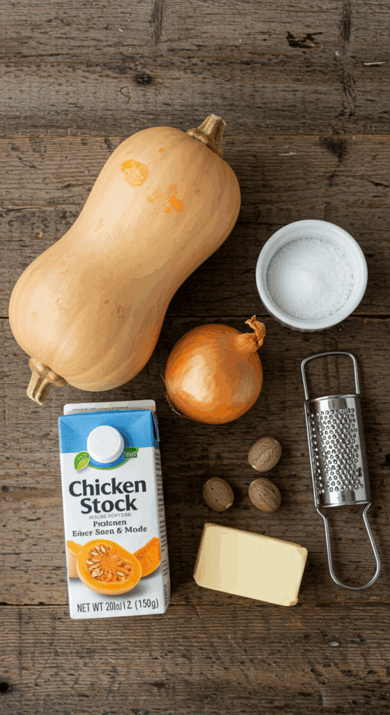 The simple, classic ingredients for the homemade Butternut Squash Soup recipe.