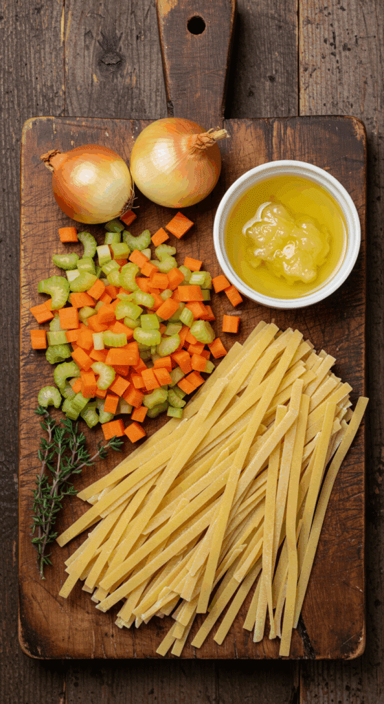 The fresh, classic ingredients for a from-scratch Homemade Chicken Noodle Soup.