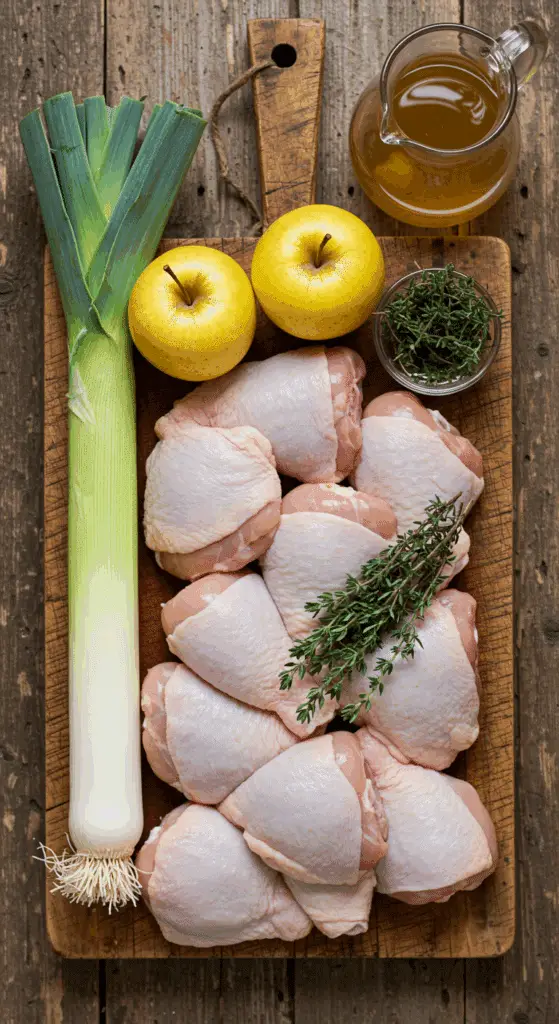 The fresh, wholesome ingredients for the hearty, from-scratch Braised Chicken Thighs with Apples recipe.