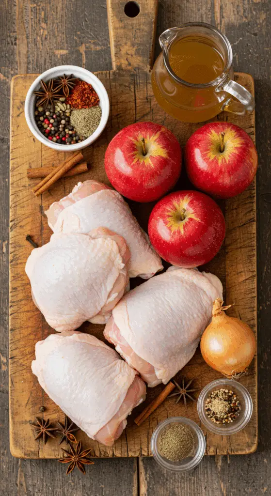 The fresh, wholesome ingredients for the hearty, from-scratch Skillet Chicken with Apples recipe.