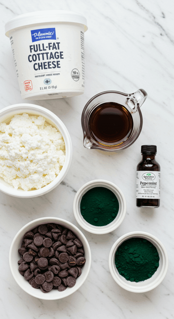 The simple, healthy ingredients for the viral Healthy Mint Chocolate Chip Ice Cream recipe.
