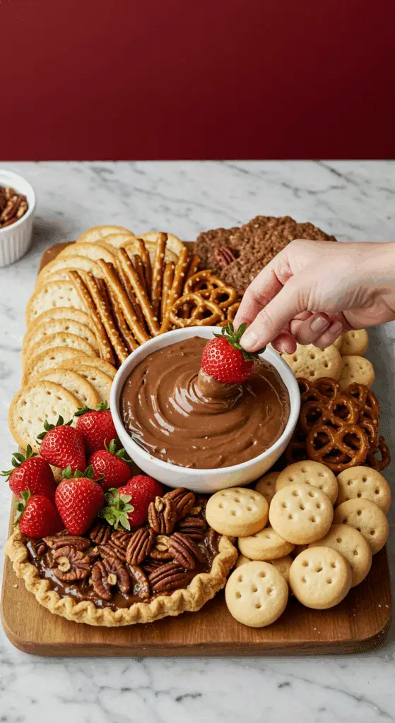 A beautiful bowl of homemade Spiced Chocolate Whipped Cream being served as a dessert dip with fresh strawberries.