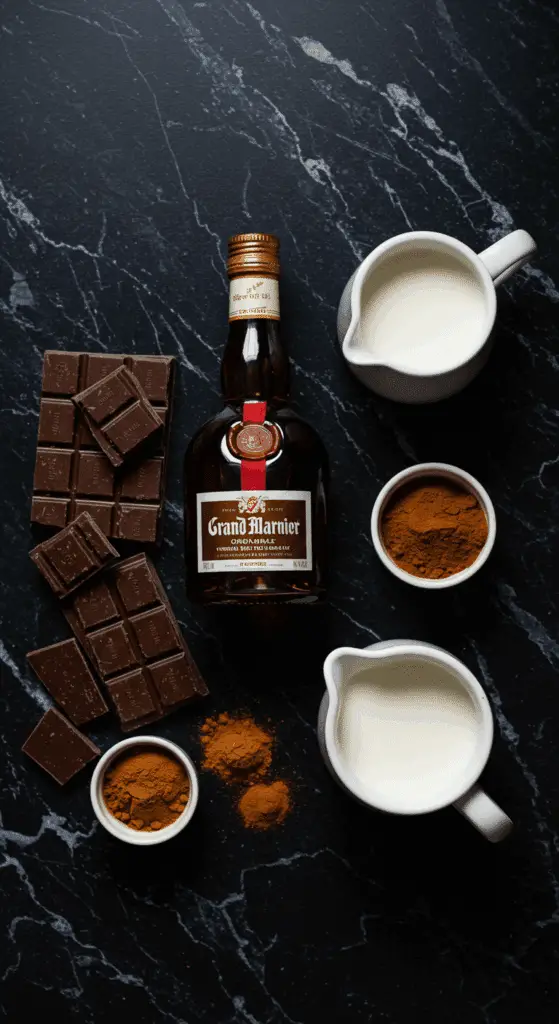 The elegant, simple ingredients for the from-scratch Spiced Chocolate Whipped Cream recipe.