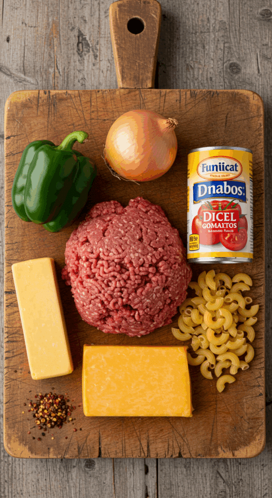 The simple, classic ingredients for the homemade American Goulash recipe.