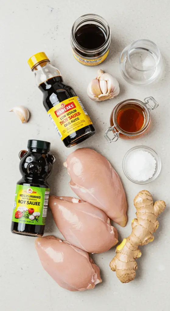 The fresh, from-scratch ingredients for the easy Slow Cooker Honey Teriyaki Chicken recipe.