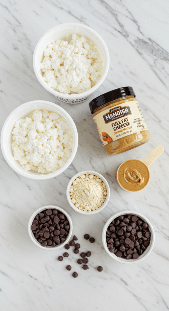 The healthy, simple ingredients for the viral High-Protein Cookie Dough Ice Cream recipe.