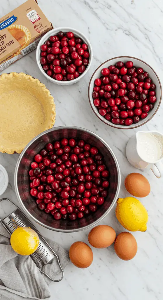 The simple, fresh ingredients for the easy and elegant Cranberry Custard Pie recipe.