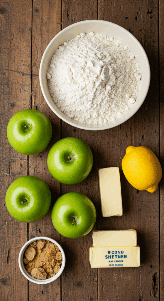 The fresh, rustic ingredients for the from-scratch Apple Galette recipe.