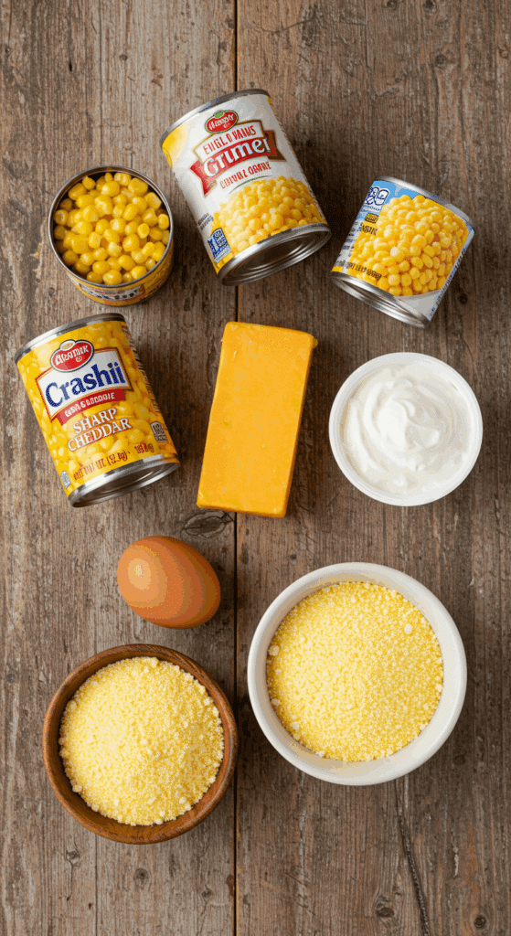 The simple, classic ingredients for the easy, from-scratch Corn Casserole recipe.