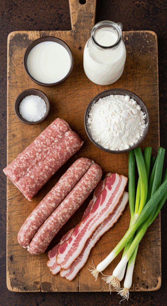 The simple, rustic ingredients for a classic homemade Country Gravy, or Sausage Gravy.