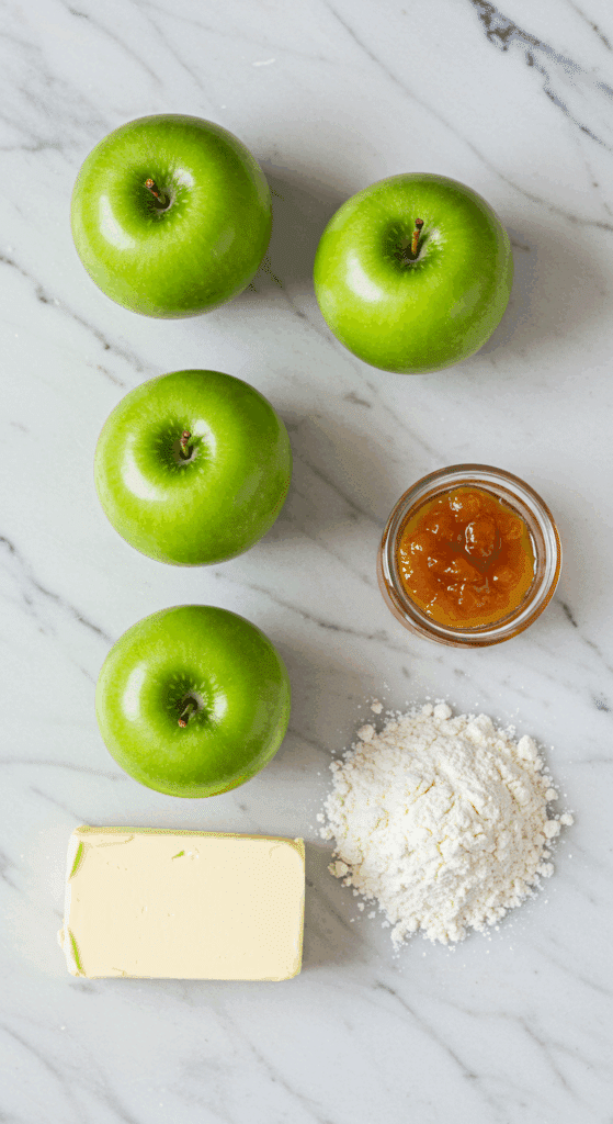 The simple, classic ingredients for the from-scratch French Apple Tart recipe.