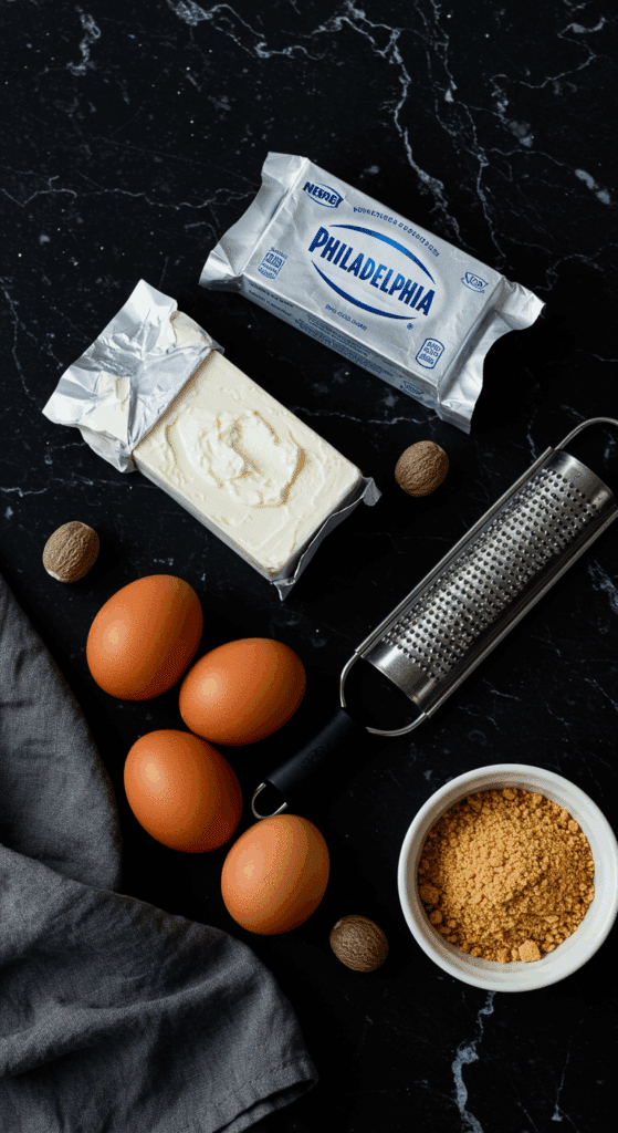 The simple, classic ingredients for the best, from-scratch Nutmeg Cheesecake recipe.