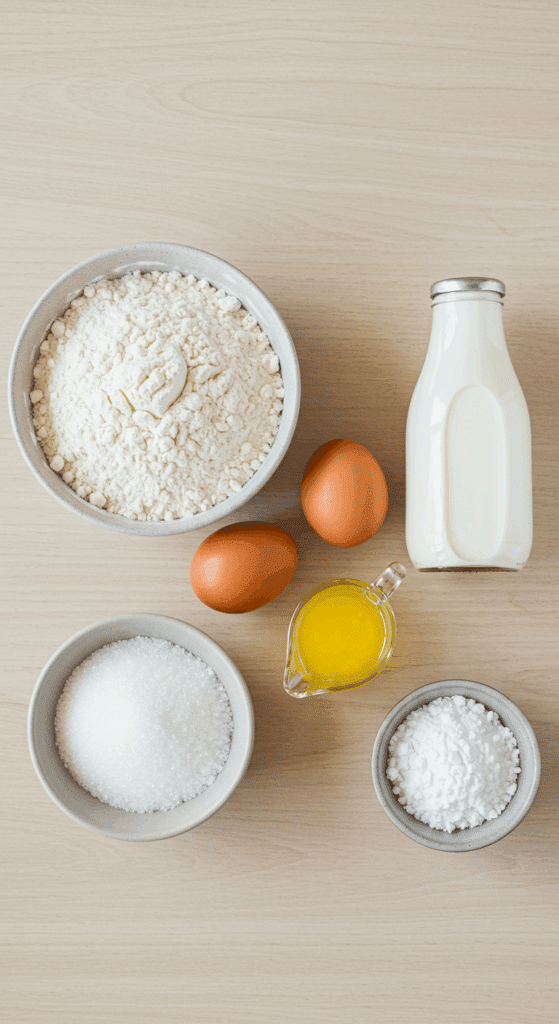 The simple, from-scratch ingredients for the Old-Fashioned Pancakes recipe.