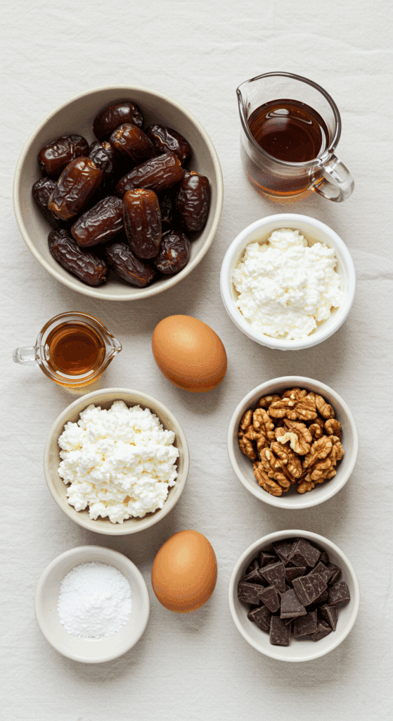 The simple, wholesome ingredients for the healthy, high-protein Date Cake recipe.