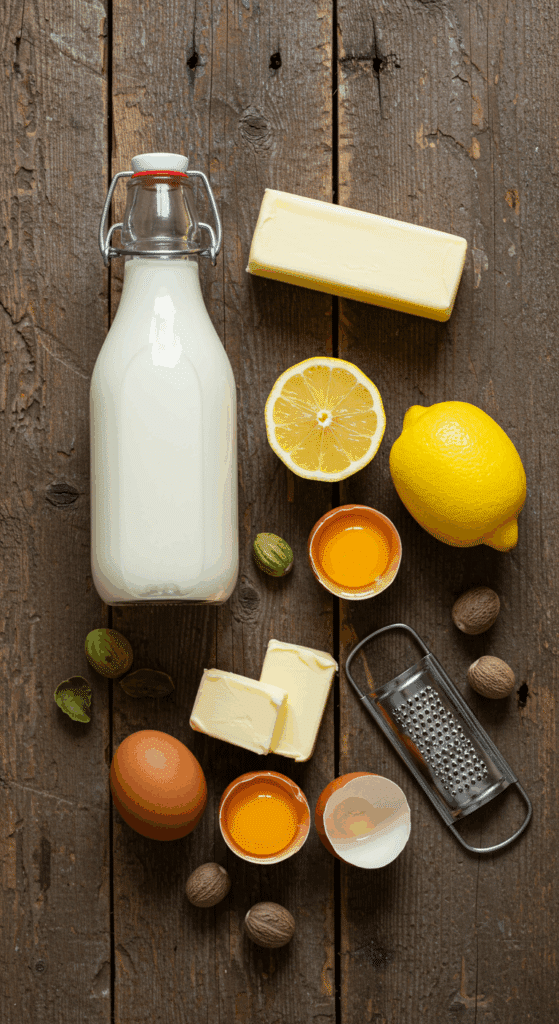The simple, classic ingredients for the from-scratch Old-Fashioned Buttermilk Pie recipe.