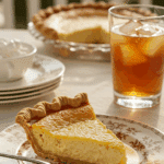 A perfect slice of homemade Old-Fashioned Buttermilk Pie being served on a vintage plate.