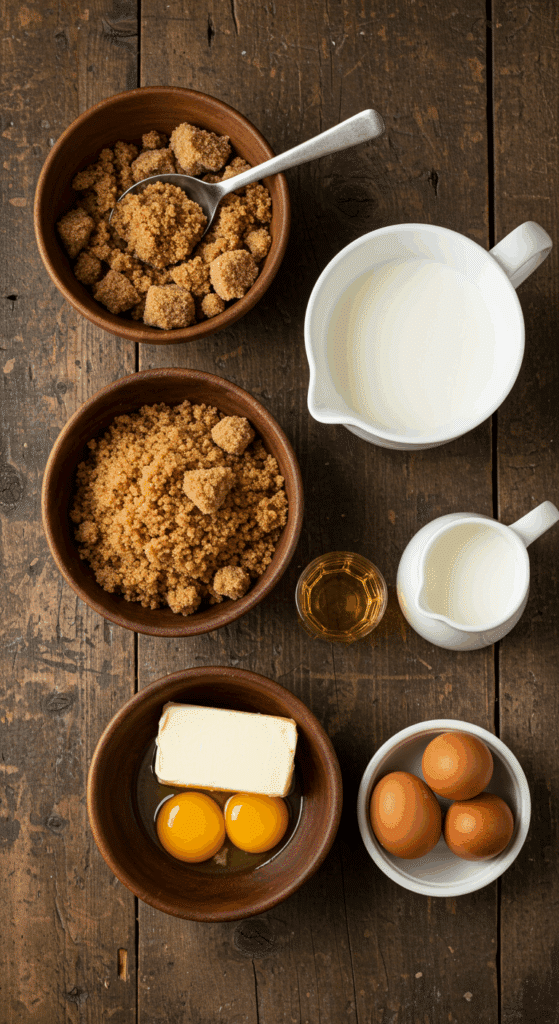 The classic, from-scratch ingredients for the homemade Old-Fashioned Butterscotch Pie recipe.