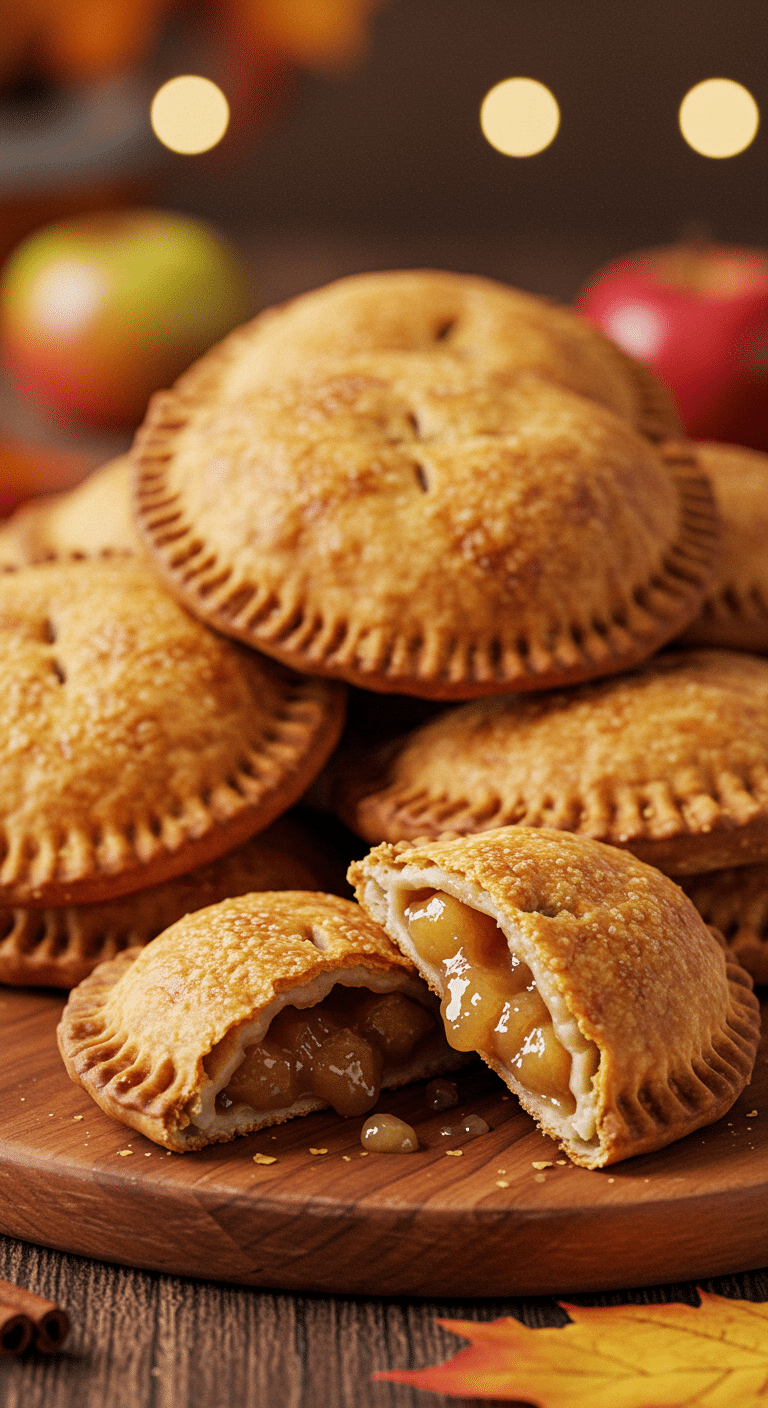 A beautiful, rustic platter of crispy, golden-brown homemade Fried Apple Pies, with one broken to show the gooey apple filling inside.