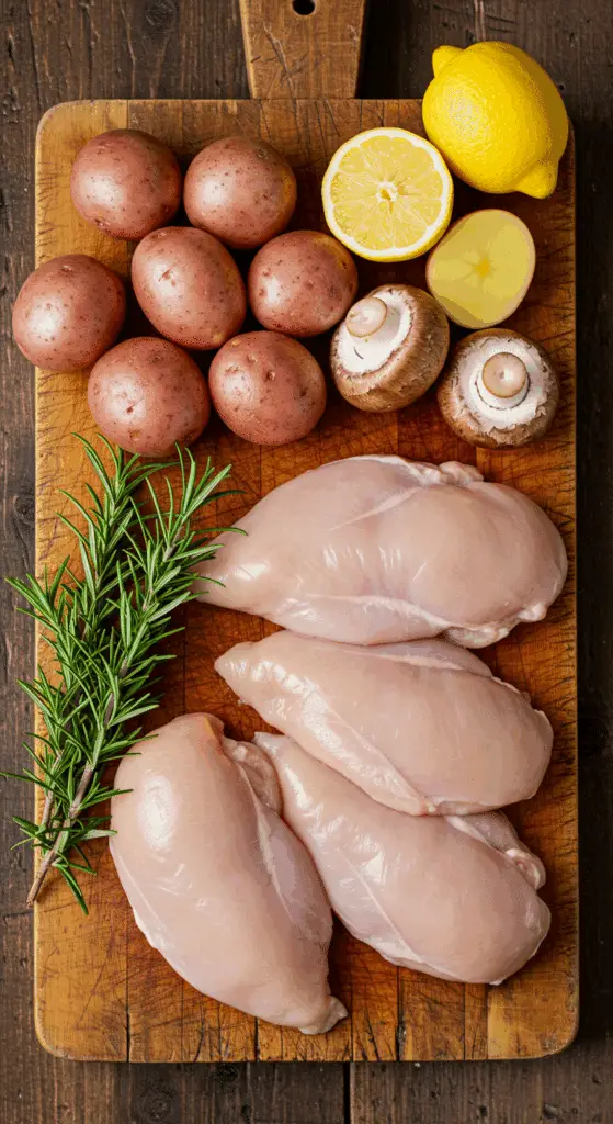 The fresh, from-scratch ingredients for the classic and easy Skillet Rosemary Chicken recipe.