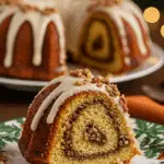 An elegant slice of homemade Gluten-Free Pecan Pie Bundt Cake being served for a holiday dessert.