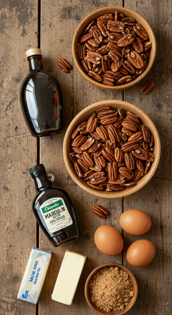The simple, classic ingredients for a homemade, from-scratch Pecan Pie recipe.