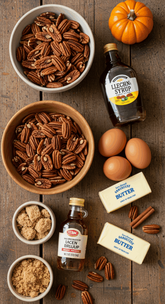 The simple, classic ingredients for a homemade, from-scratch Pecan Pie recipe.
