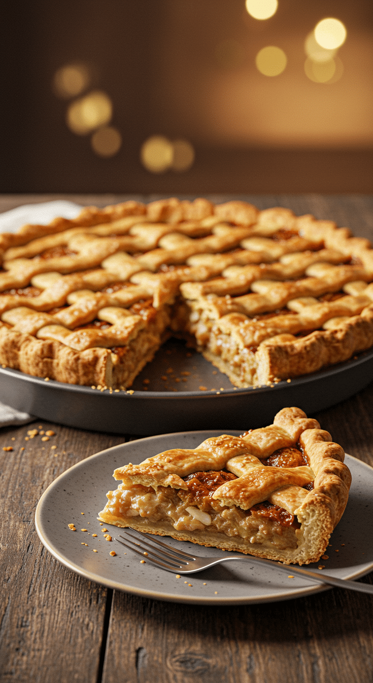 A beautiful, golden-brown, homemade pie with an incredibly flaky and perfectly baked crust.
